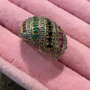 Elegant Multi-Color Gemstone Ruby sapphire and emerald Ring